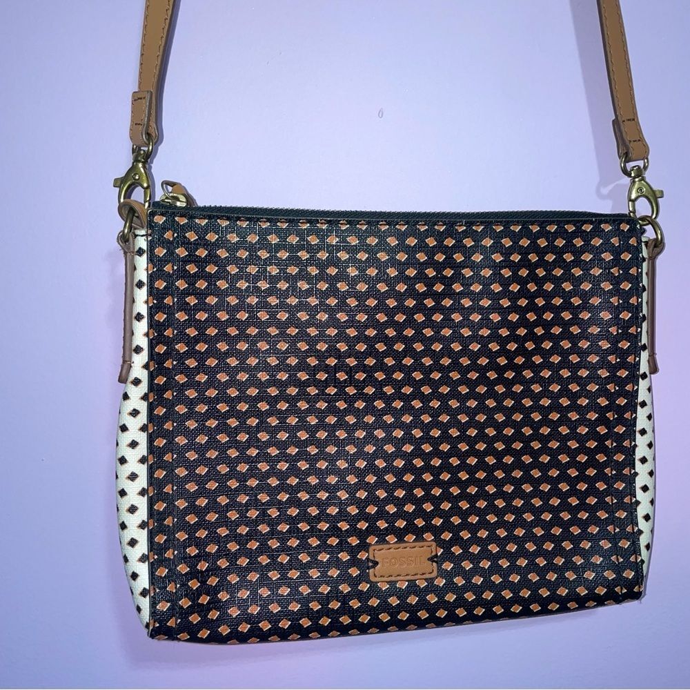 Fossil Emma West Crossbody Bag Small Purse Geometric Print Boho Neutral Western
